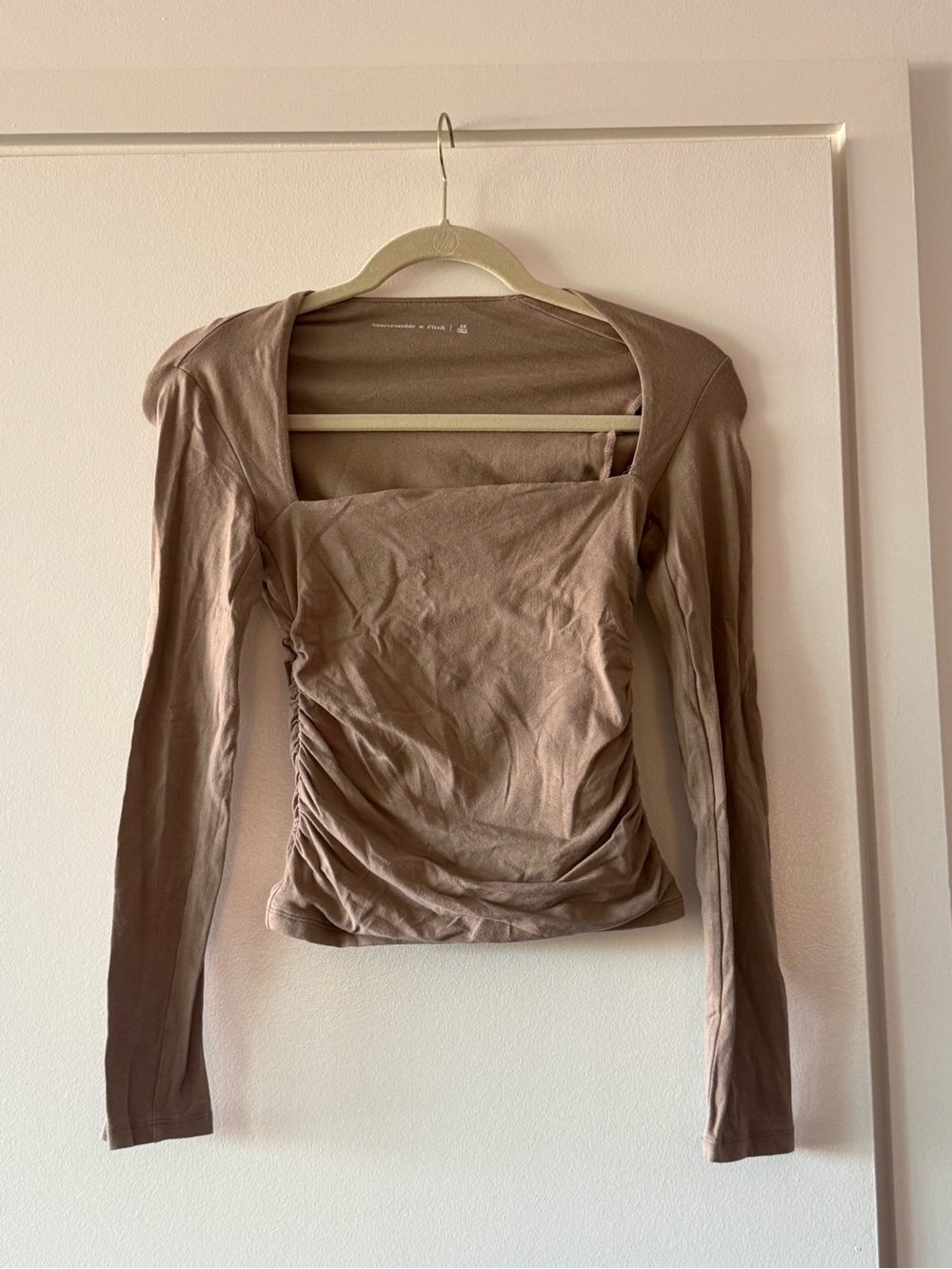 Abercrombie & Fitch Taupe Square Neck Long Sleeve Top
